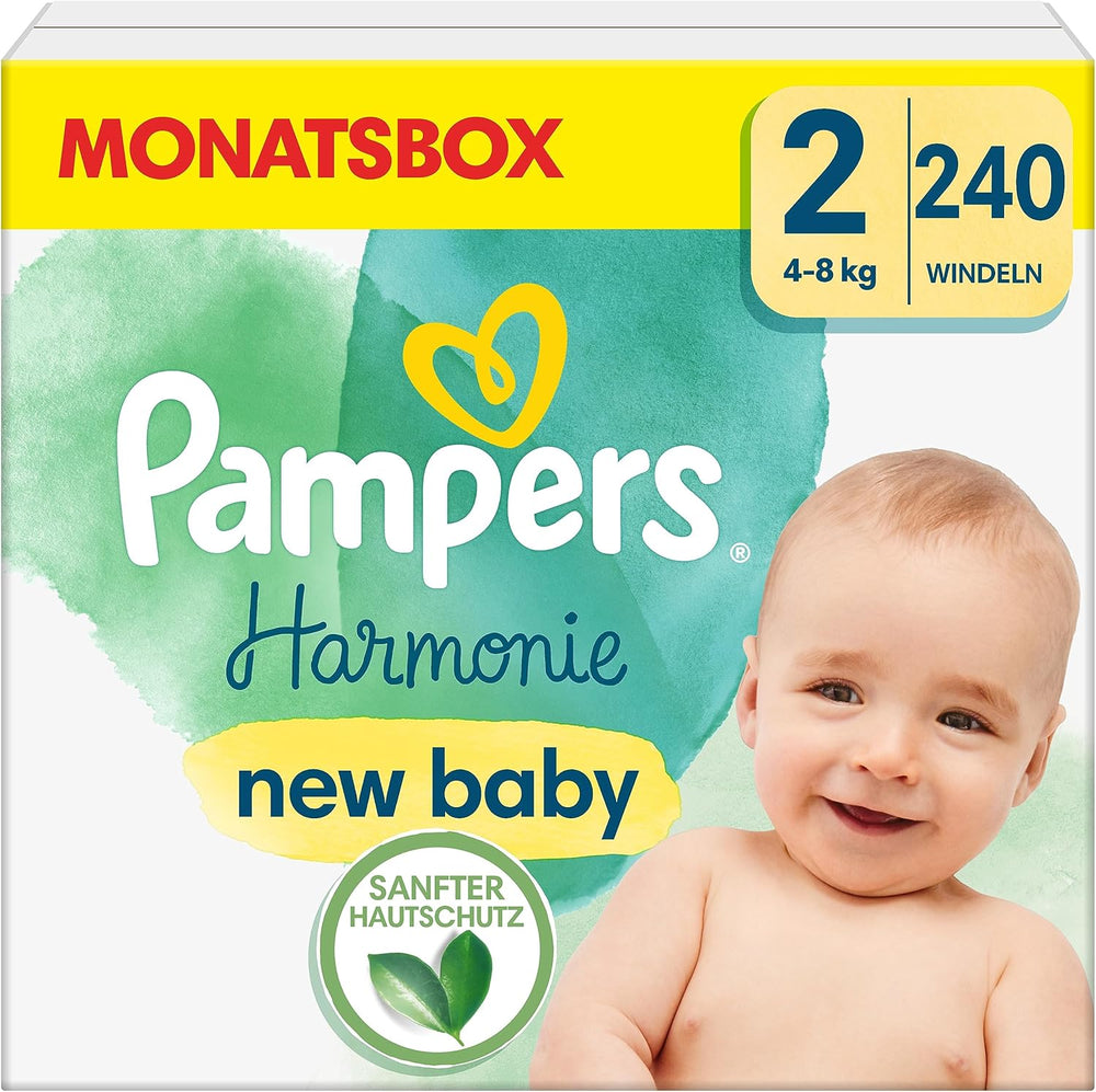 Dětské plenky Pampers, velikost 2 (4-8 kg), Harmony, Half Moon Box, Jemná ochrana pokožky a bylinné ingredience, Počet 240