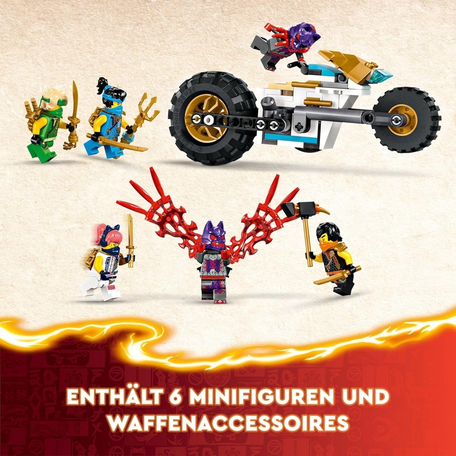Sada LEGO NINJAGO Ninja Team Combi Caterpillar 4 v 1 s kluzákem, závodním autem a 2 motocykly a 6 minifigurkami Dárek pro chlapce a dívky Hračka Ninja 71820 Stavebnice Besuche den LEGO-Store