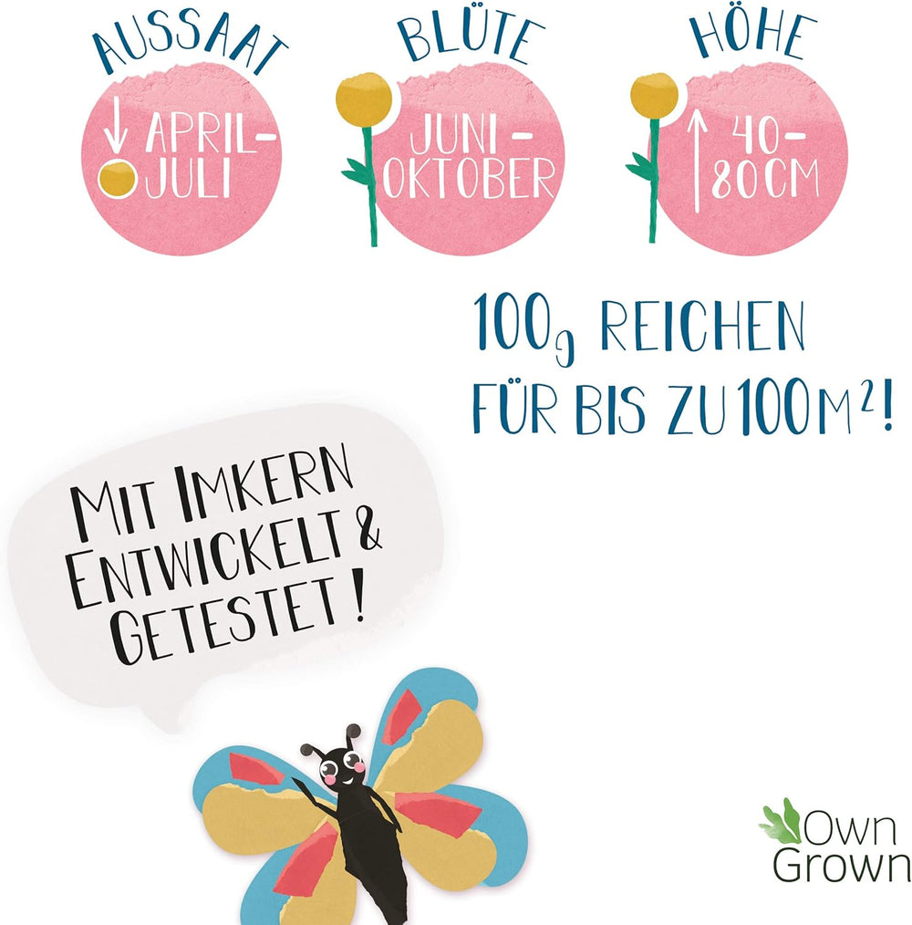 Butterfly Meeting Flower Mix: 100 g Premium Butterfly Flower Seeds – Semena včel šetrných k hmyzu, Semena trvalek a jednoletých květin na louky – Semena divokých květin z OwnGrown