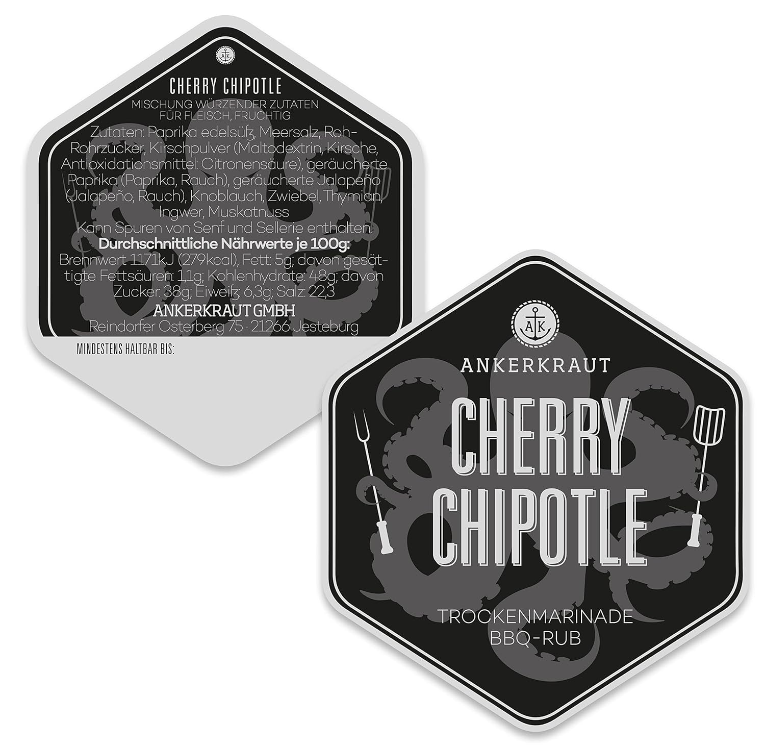 Ankerkraut Cherry Chipotle BBQ Rub, Rub Gewürzmischung für Rind, Schwein, kuřecí křidélka a trhané vepřové maso, 220 g im Streuer