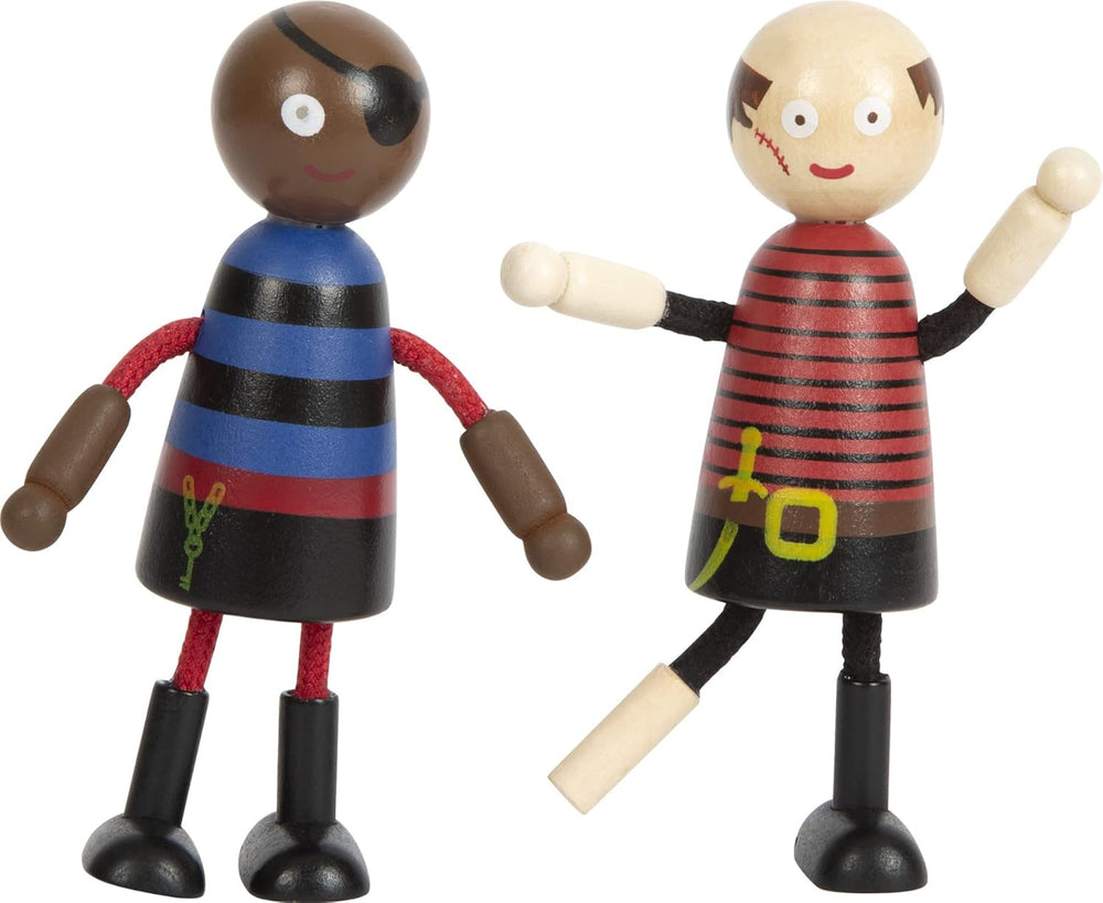 Păpuși pirat flexibile din lemn Small Foot, 5 pirați și 1 maimuță, detaliate și flexibile, vârste 3+, 12412