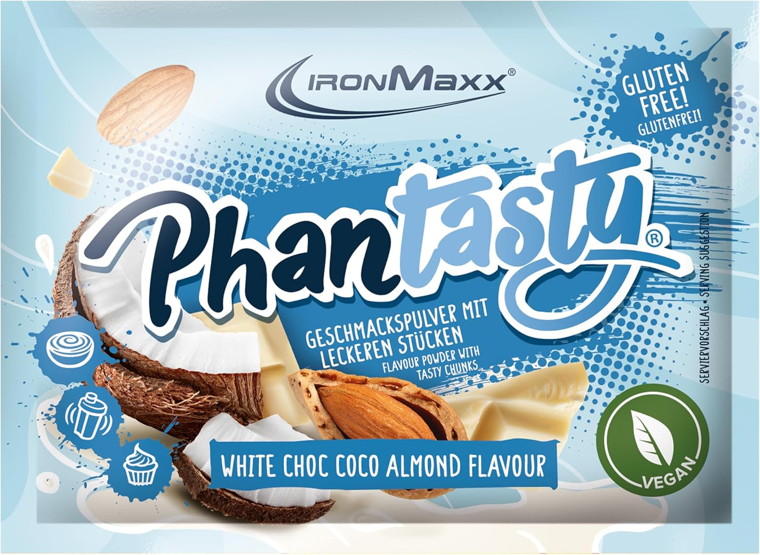 Ironmaxx Phantasty - Creamy Peach 250G Dávka | Vegan Geschmackspulver Mit Echten Frucht- Oder Nussstückchen | Perfekter Zuckerersatz sladidla Naty Shop 15 G (1Er Pack) Bílá čokoláda - Coco Mandle