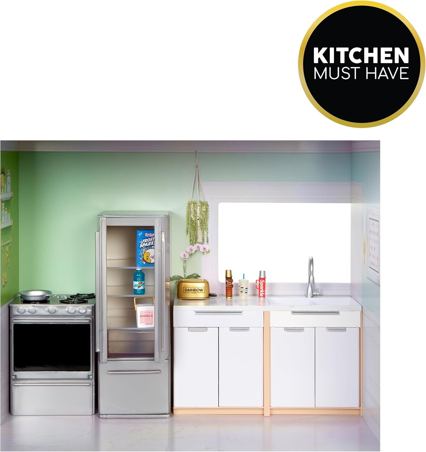 Rainbow High Townhouse - 3patrový dřevěný domeček pro panenky s 5 barevnými pokoji a terasou - Plně zařízený dům s výtahem a funkčními doplňky - Hračka pro děti 4-12 let Naty Shop Domky pro panenky