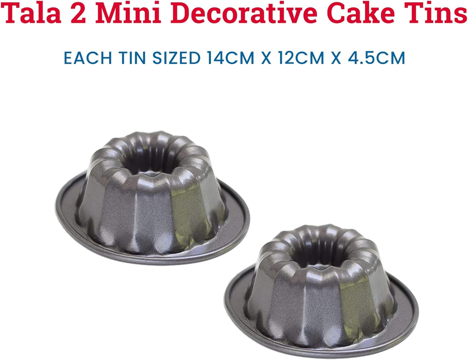 Tala Mini-Kuchenformen, Dekorativ, Antihaftend, Gugelhupf-Form, Gleichmäßige Hitzeverteilung, Gerillte Form, Karbonstahl, Breite, Flache Griffe, Spülmaschinen Und Gefrierschrankfest, 2 Stück Formy a pečicí plechy Naty Shop