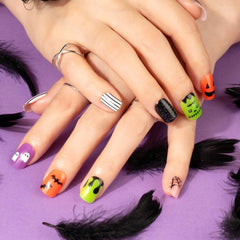 72 buc unghii de Halloween unghii false autoadezive unghii artificiale scurte unghii autoadezive presate dovleac fantomă unghii artificiale vârfuri unghii artă portocaliu verde negru