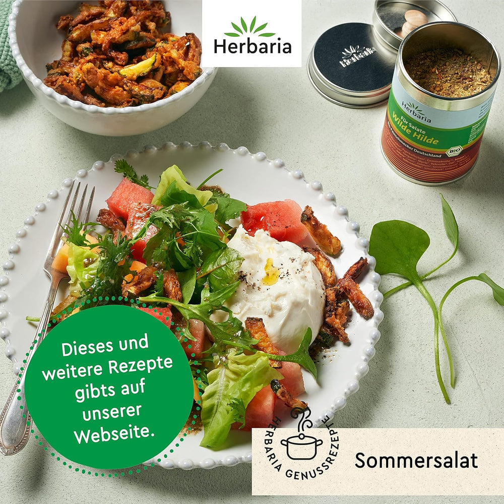 Herbaria Wilde Hilde bio 100g M-Dose-fertige Bio-Gewürzmischung - Saladgewürz für ausgefeilte Salade - mit erlesenen Ingredience - in nachhaltiger Aromaschutz-Dose