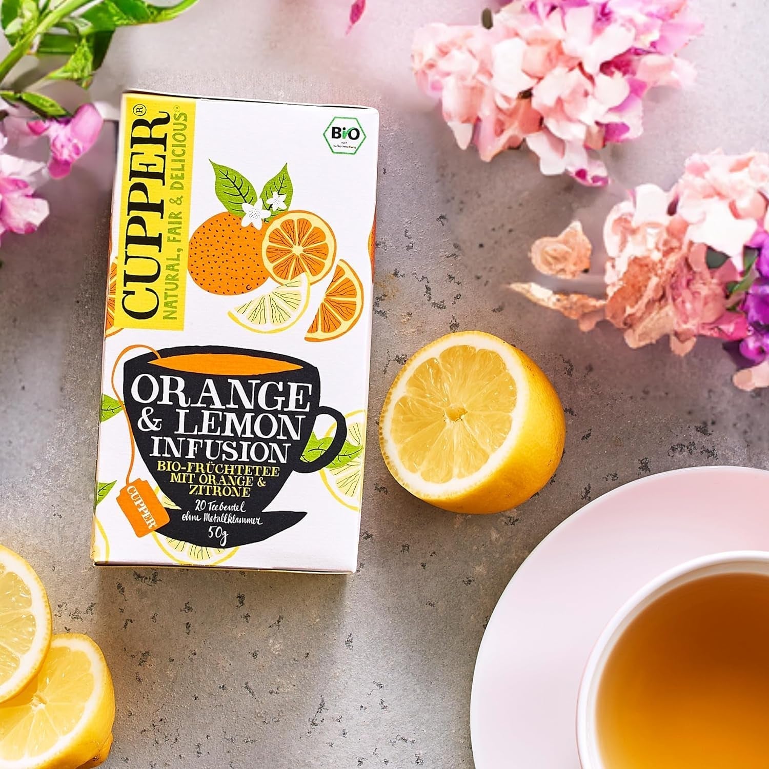 CUPPER Ceai de fructe bio „Orange & Lemon Infusion”, 20 pliculețe de ceai nealbite, ecologic, comerț echitabil