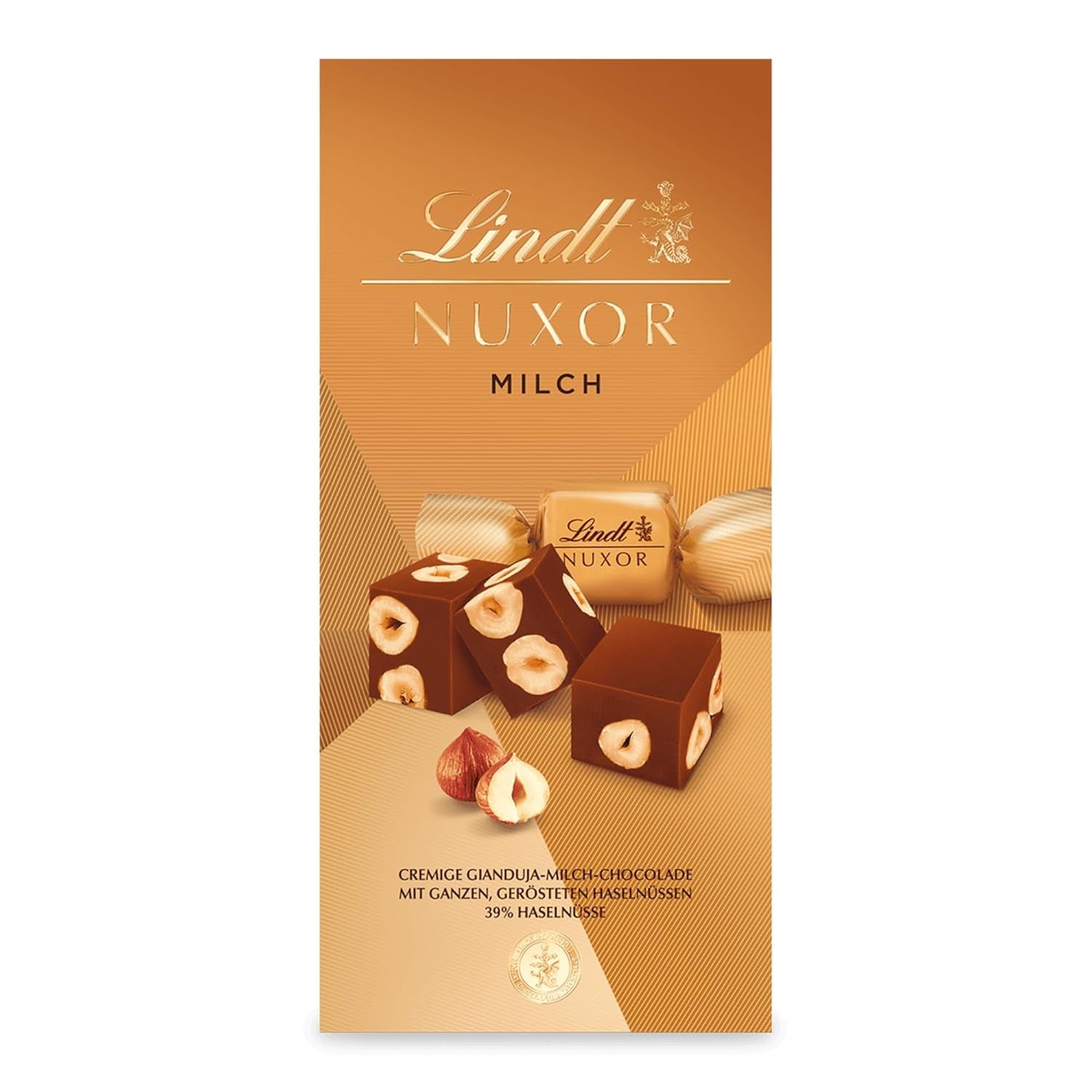 Lindt Čokoláda | NUXOR sáček mléčné čokolády | 103 g | Krémové kostky mléčné čokolády Gianduja s praženými lískovými oříšky | Čokoládový dárek
