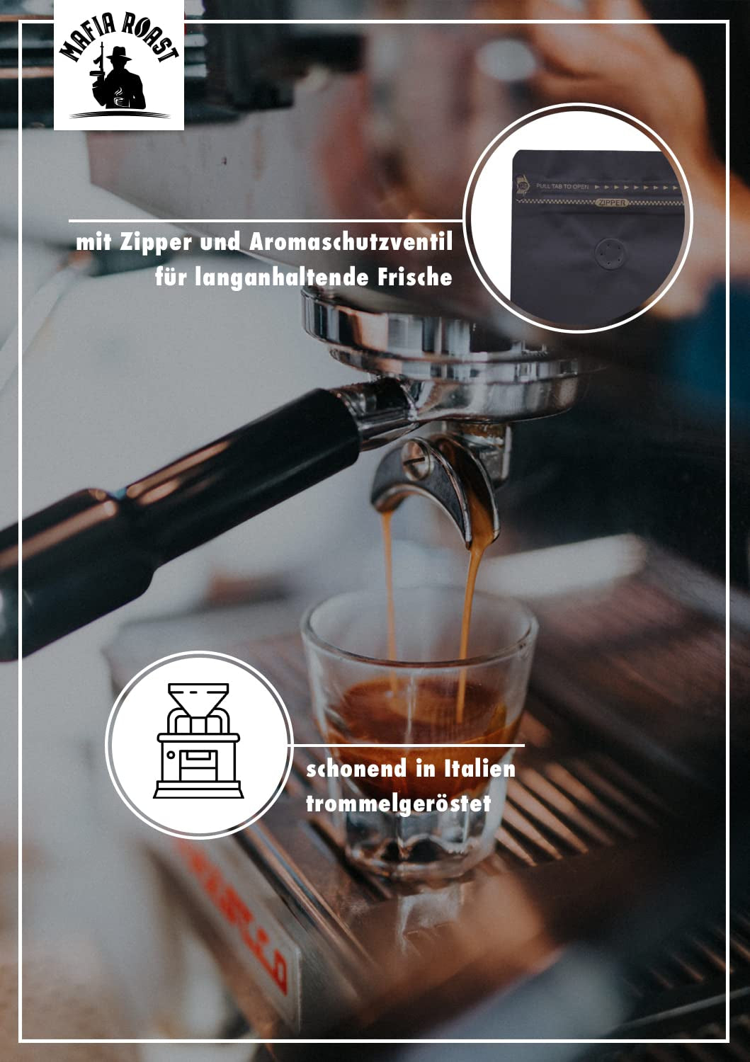 MAFIA ROAST® INTENSO - typisch italienische Espressobohnen - Blend aus 30% Arabica & 70% Robusta-Bohnen - schonend trommelgeröstet - besonders beliebt als intensiver Espresso - 1kg