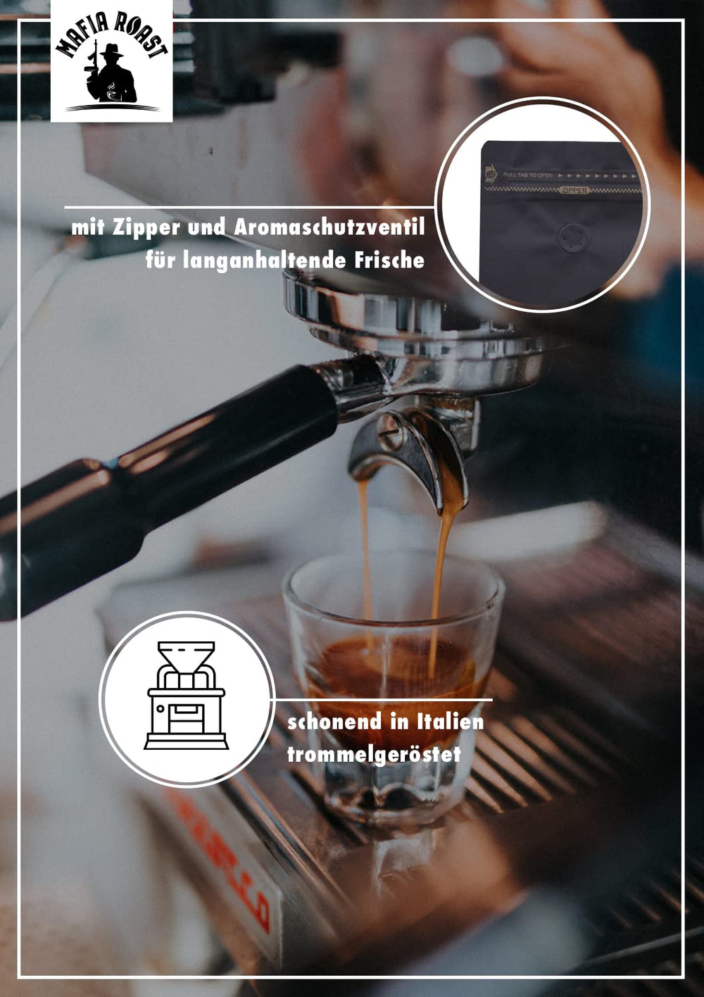 MAFIA ROAST® INTENSO - typisch italienische Espressobohnen - Blend aus 30% Arabica & 70% Robusta-Bohnen - schonend trommelgeröstet - besonders beliebt als intensiver Espresso - 1kg