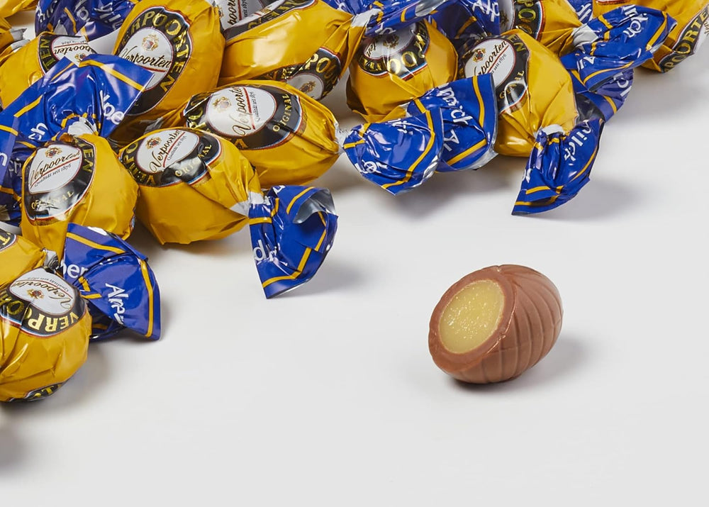 RCP Verpoorten Minis, vaječné lanýže, alpská mléčná čokoláda, tekutá náplň, obsahuje alkohol, skvělý dárek, 110 g (balení 2 ks)