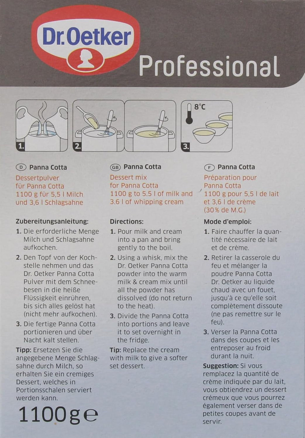 Dr. Oetker Professional Panna Cotta, Dessertpulver in 1,1 Kg Packung Amestec pentru copt si gatit Naty Shop