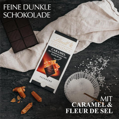 Lindt EXCELLENCE Karamelová a mořská sůl - Hořká čokoláda | Tyčinka 100g | S karamelem a mořskou solí (Fleur de Sel) | Intenzivní kakaová příchuť | Tmavá čokoláda