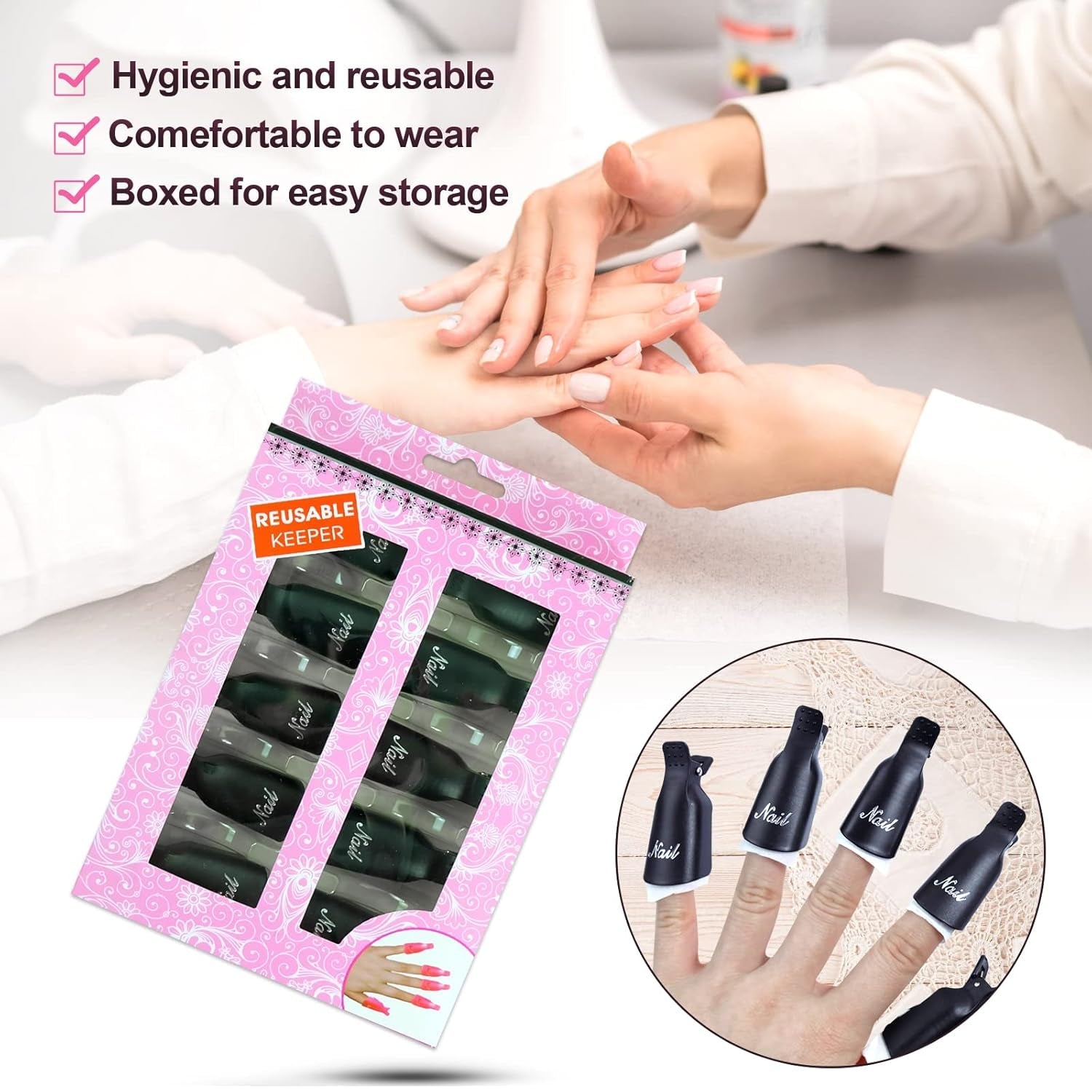 Hanyousheng Nagellackentferner Clips, Nagel Clips,10 Stück Schwarz Nagelclips, Nagel Klammer, Nails Art ​Gel Cap, Soak off Clip Cap UV Gel Poliermittel Entferner Wrap Nail Tool