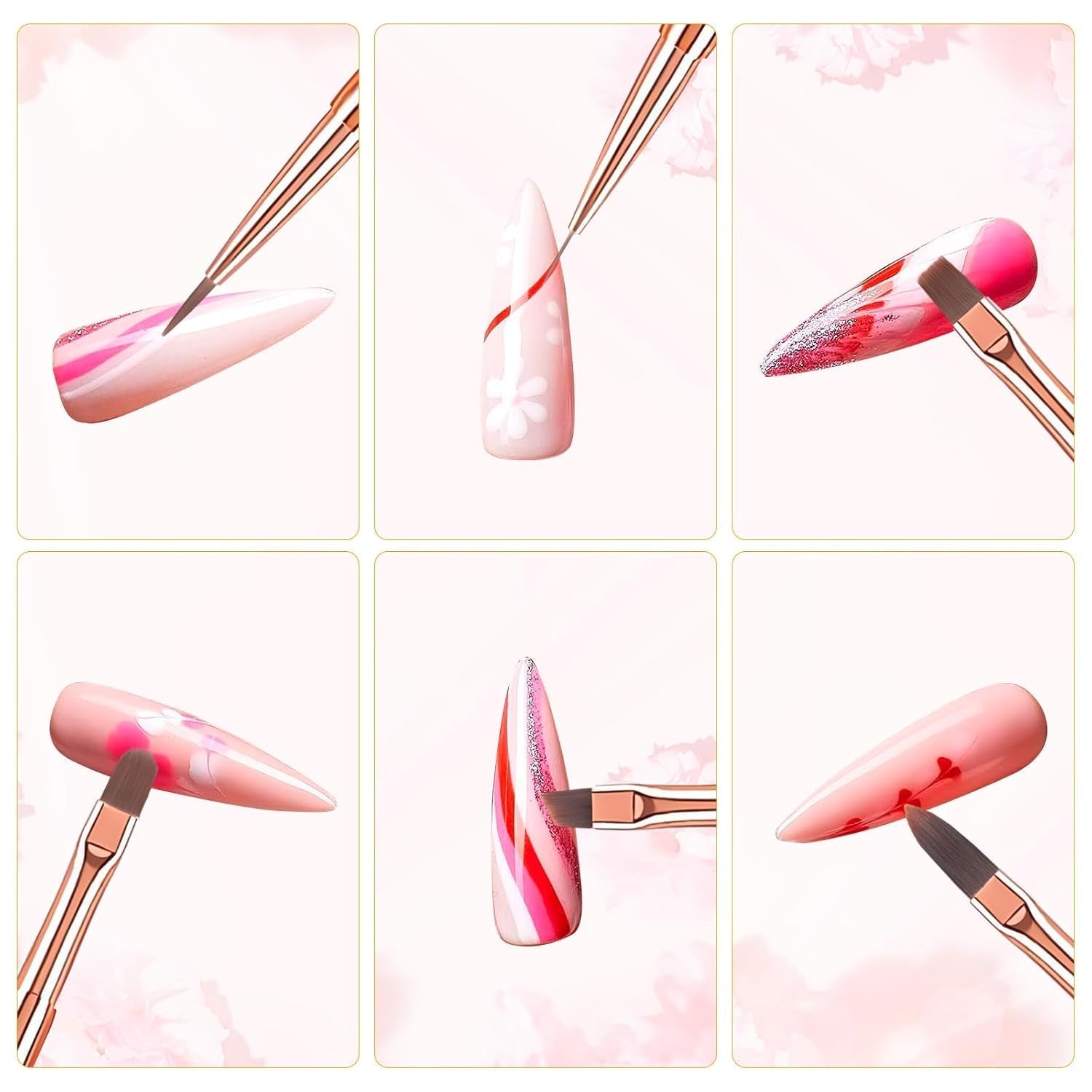 6 bucăți de pensule de unghii cu capac pentru unghii, gel UV, acrilic, pensulă de unghii, pensulă pentru gel de unghii, set de pensule parțiale pentru arta unghiilor