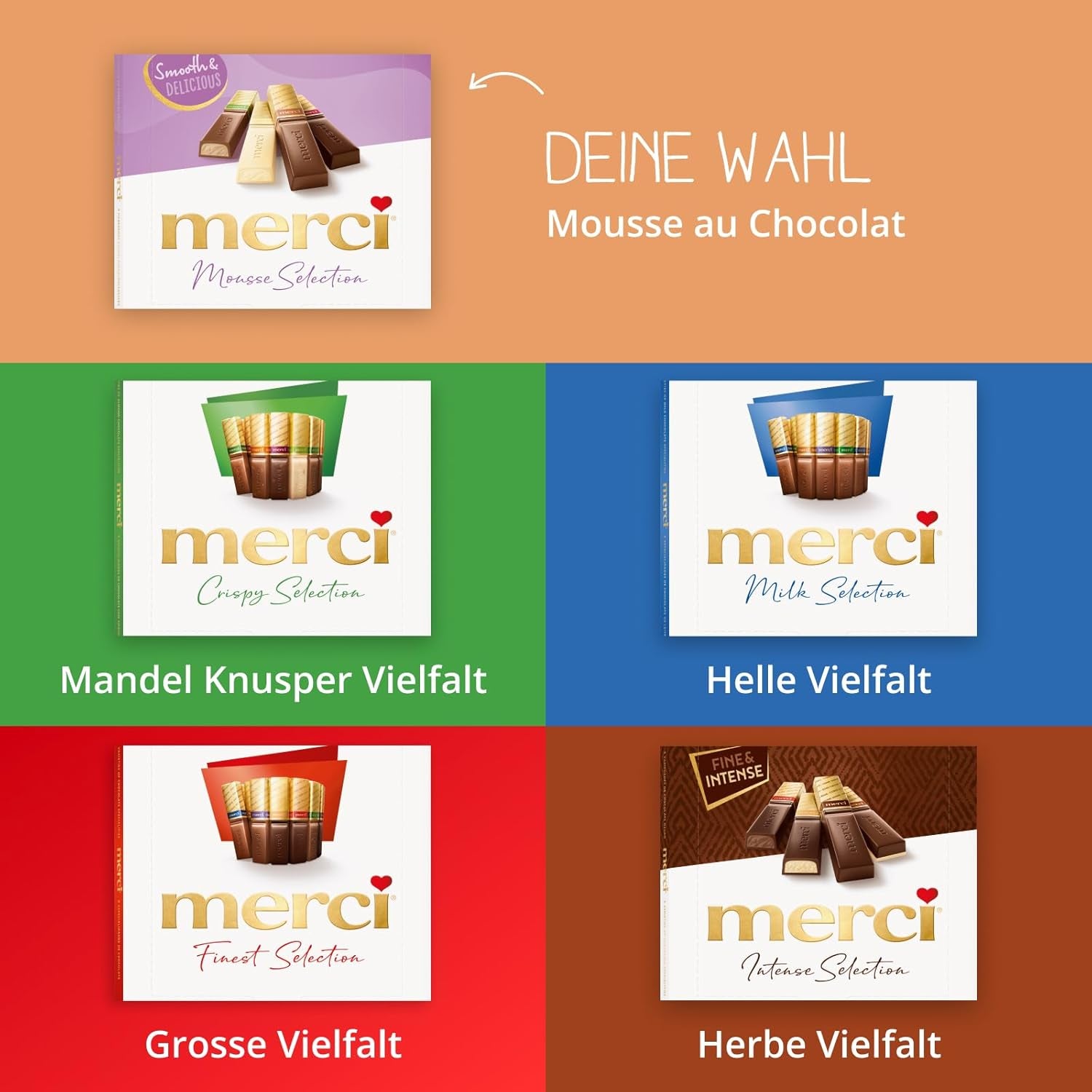 merci Finest Selection Mousse au Chocolat Variety – 1 x 210 g – Speciality Vynikající čokoládová pěna – Plněné i neplněné pralinky
