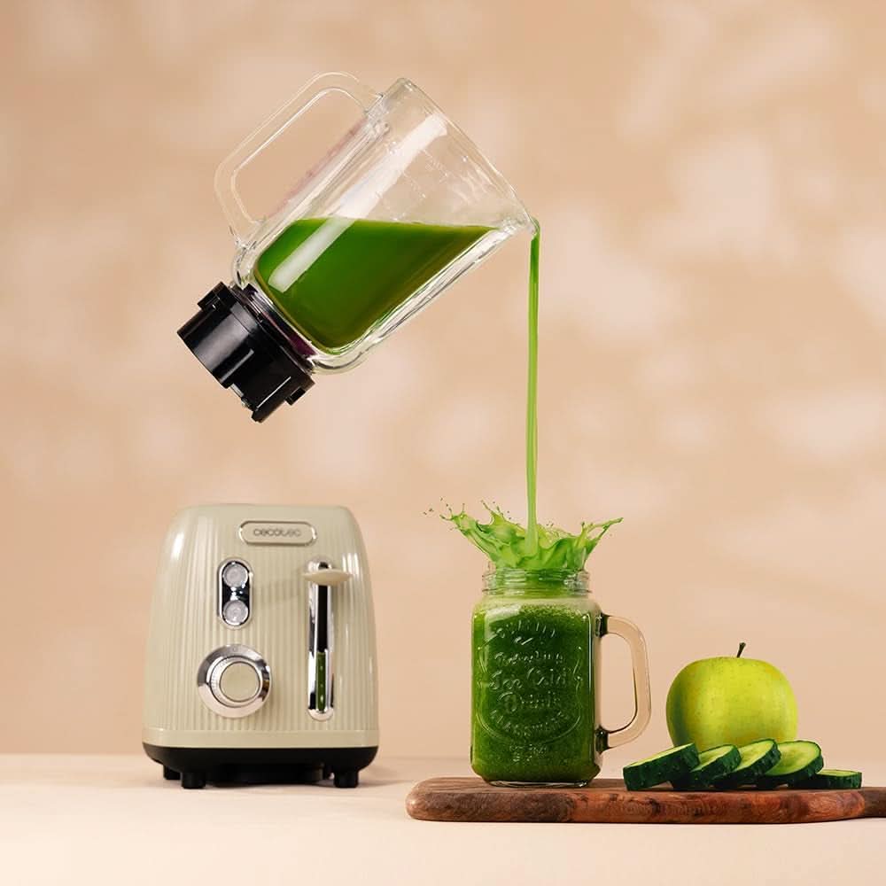 Stojanový mixér Cecotec Retro Power Black Titanium Retrogreen. 1200W Maximale Leistung, 2 Geschwindigkeiten, 4-Klingen-Messer Mit Schwarzer Titanbeschichtung Und 1,5L Krug, Vintage-Design v Grün Kitchen Naty Shop