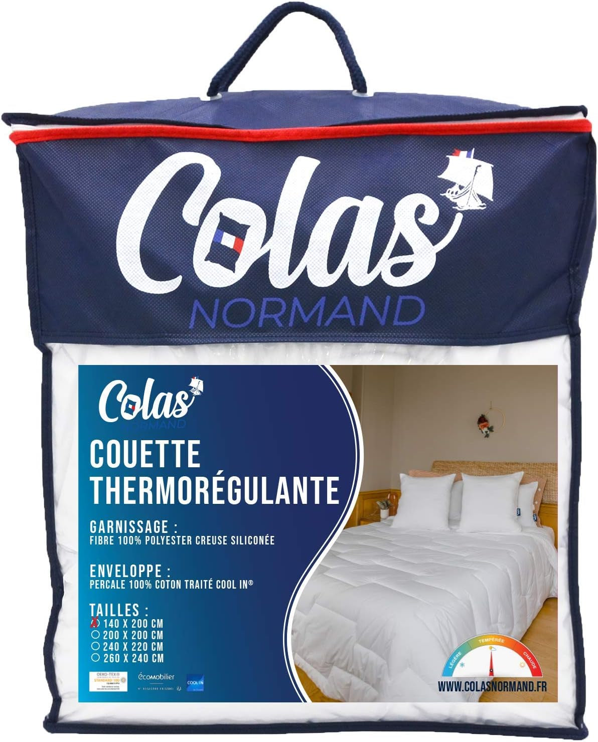 COLAS NORMAND Plapumă termoregulatoare, Cool In, Temperat, 140 X 200 Cm, Transpirație, Ventilație optimă, 100% percale, Fresh Feel, Franceză, 53130255, Alb Plapumi si pilote Naty Shop Alb 140X200 Cm