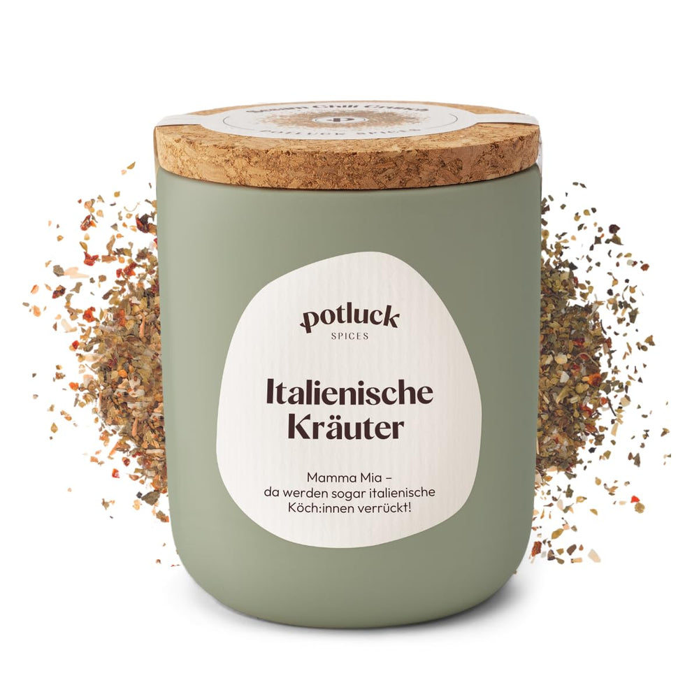 Potluck | Těstoviny a pizza Kräuter | Gewürzzubereitung im Keramiktopf | 40 g | Veganské, bezlepkové a s přírodními ingrediencemi