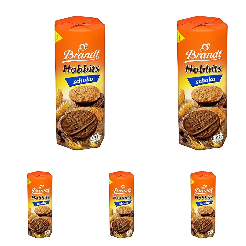Brandt Hobbits Chocolate, pachet de 265 g - Biscuiți crocanți din cereale integrale cu fulgi de ovăz și ciocolată - Aluat crocant pentru întreaga familie - într-o ruladă practică de biscuiți