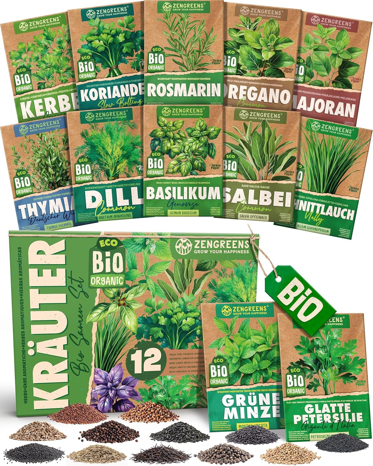 Bio semínka bazalky v sadě 6 - 6 semínek bazalky pro snadné pěstování na zahradě, na balkóně nebo na vyvýšeném záhonu - Semena rostlin - Sazenice