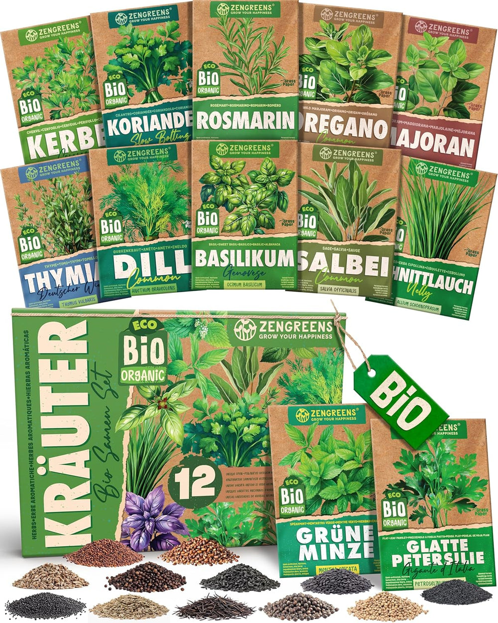 Bio semínka bazalky v sadě 6 - 6 semínek bazalky pro snadné pěstování na zahradě, na balkóně nebo na vyvýšeném záhonu - Semena rostlin - Sazenice