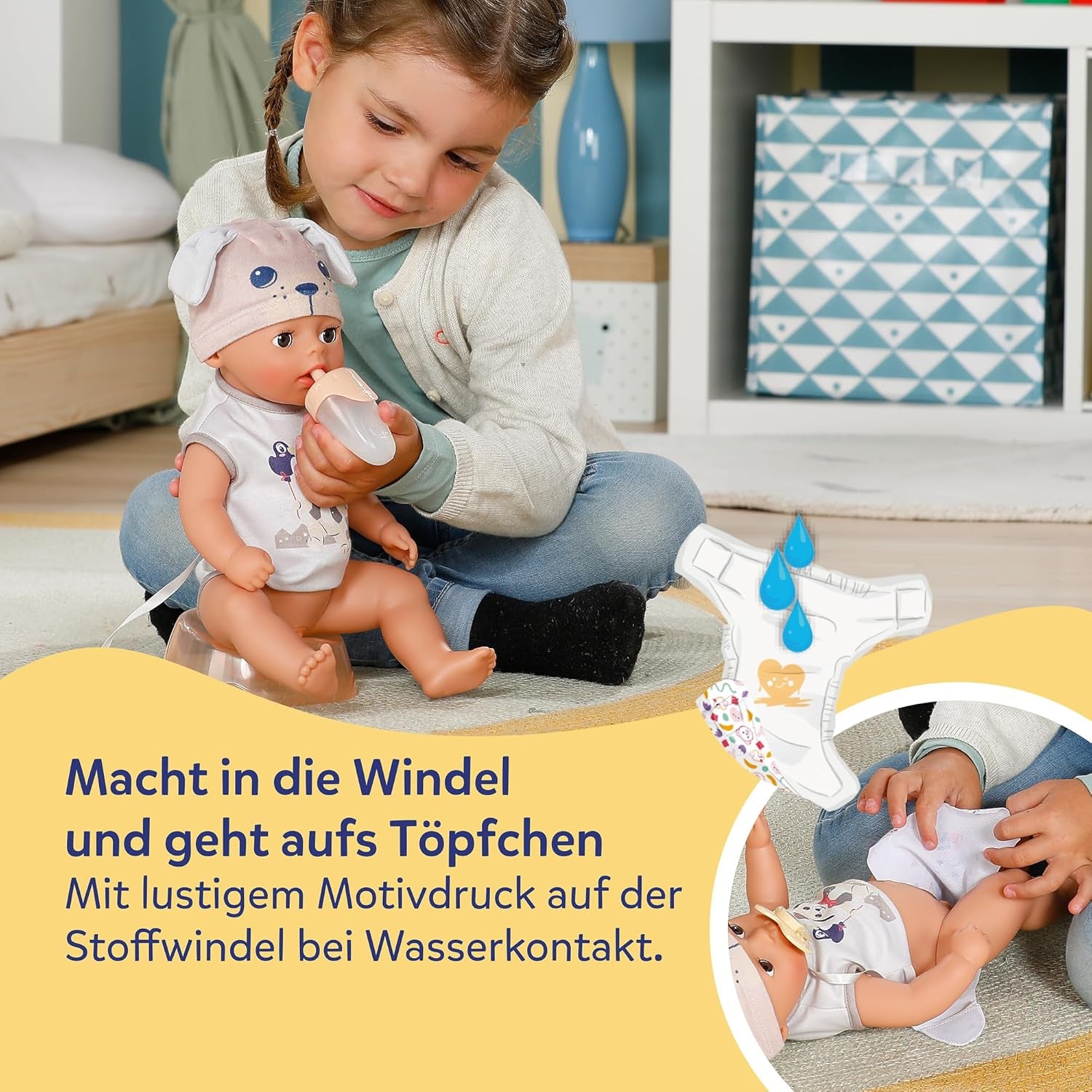 BABY Born Lukas in Strampler mit Hundemotiv, 36 cm große Puppe mit 7 Funktionen für Kinder ab 1 Jahr