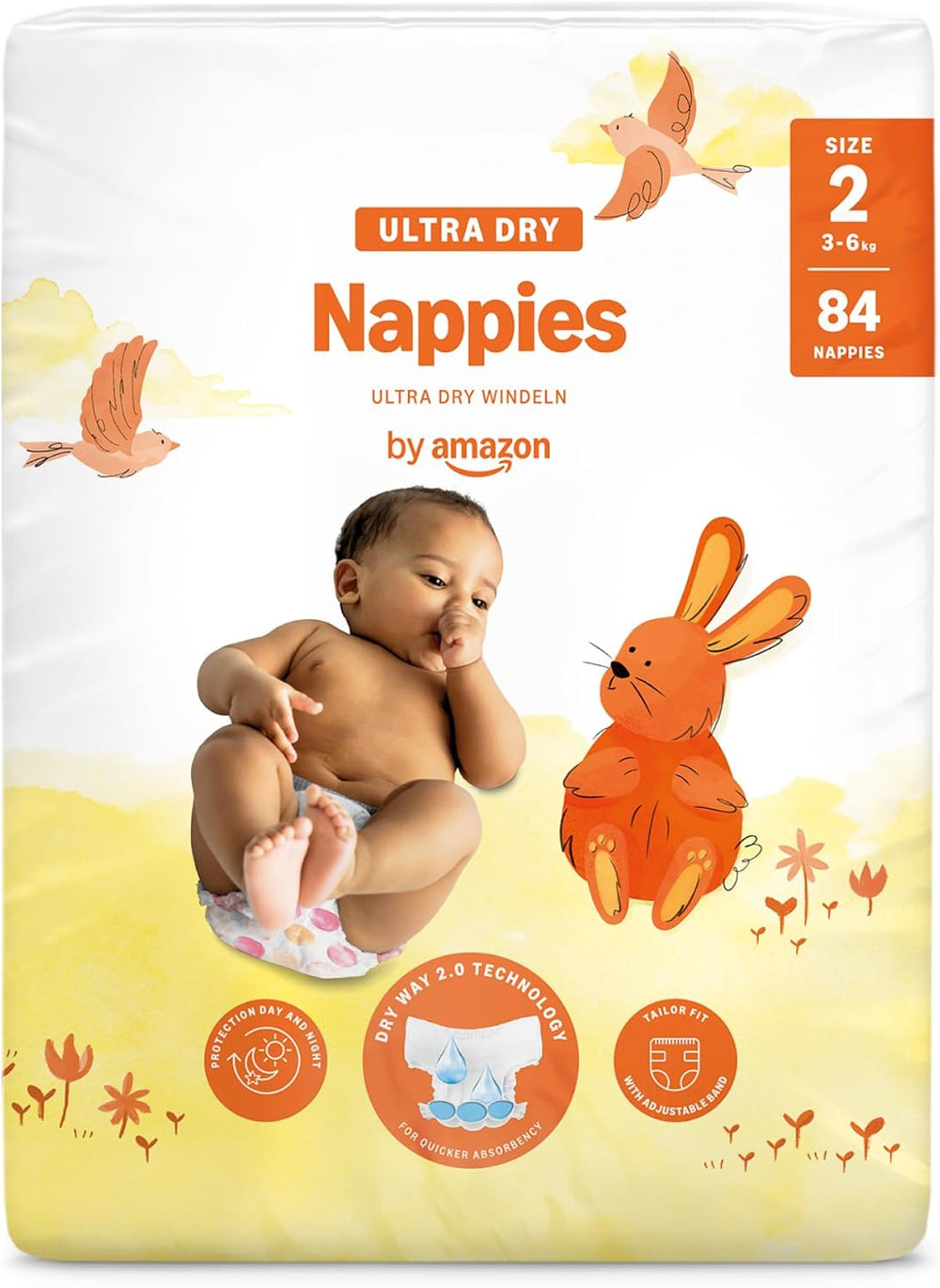 Ultra suché plenky Amazon, velikost 3 (4-9 kg) – měsíční krabička, bílá, počet 172 (2 balení po 86) (dříve Mama Bear, identický produkt)