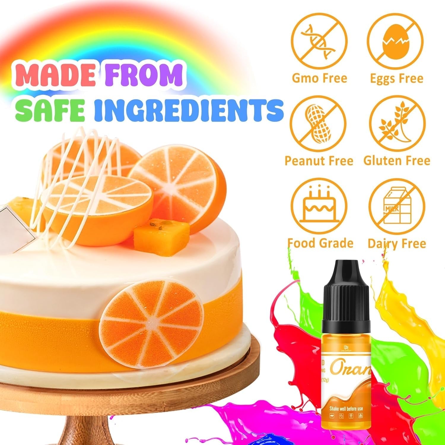 Colorant alimentar liposolubil pentru ciocolată - culorile curcubeului, coloranți alimentari pe bază de ulei pentru fondant, decorarea torturilor, copt - colorant alimentar lichid pentru unt de cacao, cremă de unt - 12 g fiecare