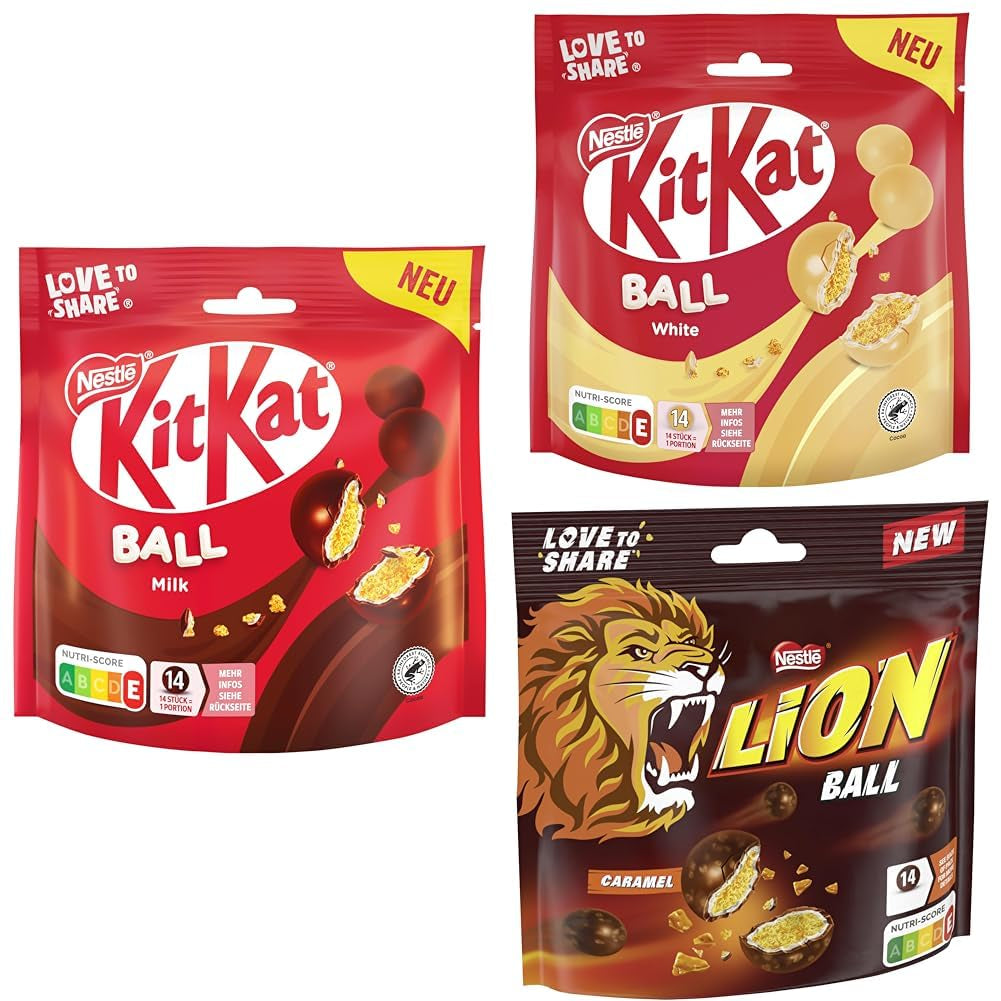 Balení kuliček Nestlé s mlékem, bílé, karamelový lev (3 x 130 g)