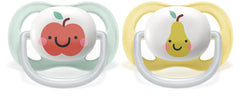 Suzetă Philips AVENT ultra air - pachet de 2, fără BPA, respirabilă, pentru bebeluși 0-6 luni, inclusiv cutie de transport și sterilizare, măr/pară (model SCF080/17)