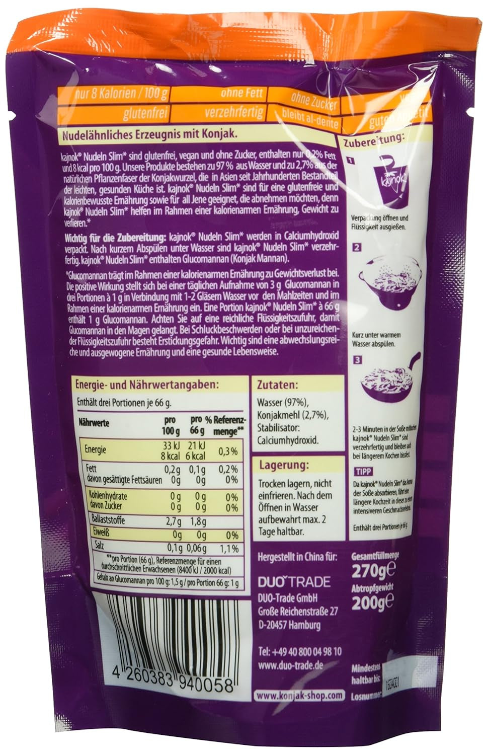 Tenké nudle, 10 x 270 g, scezená váha 200 g