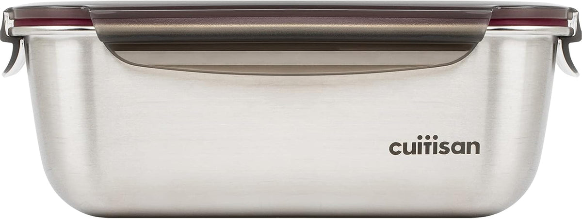 CANDL Cuitisan (Flora) borcan de depozitare a alimentelor din oțel inoxidabil cu capac cu clip, dreptunghiular, potrivit pentru cuptor cu microunde + cuptor, borcan de depozitare, EC7-SS10 2800ml Cutii depozitare alimente Naty Shop 25,9Cm X 19,5Cm X 9,6Cm / 2800Ml