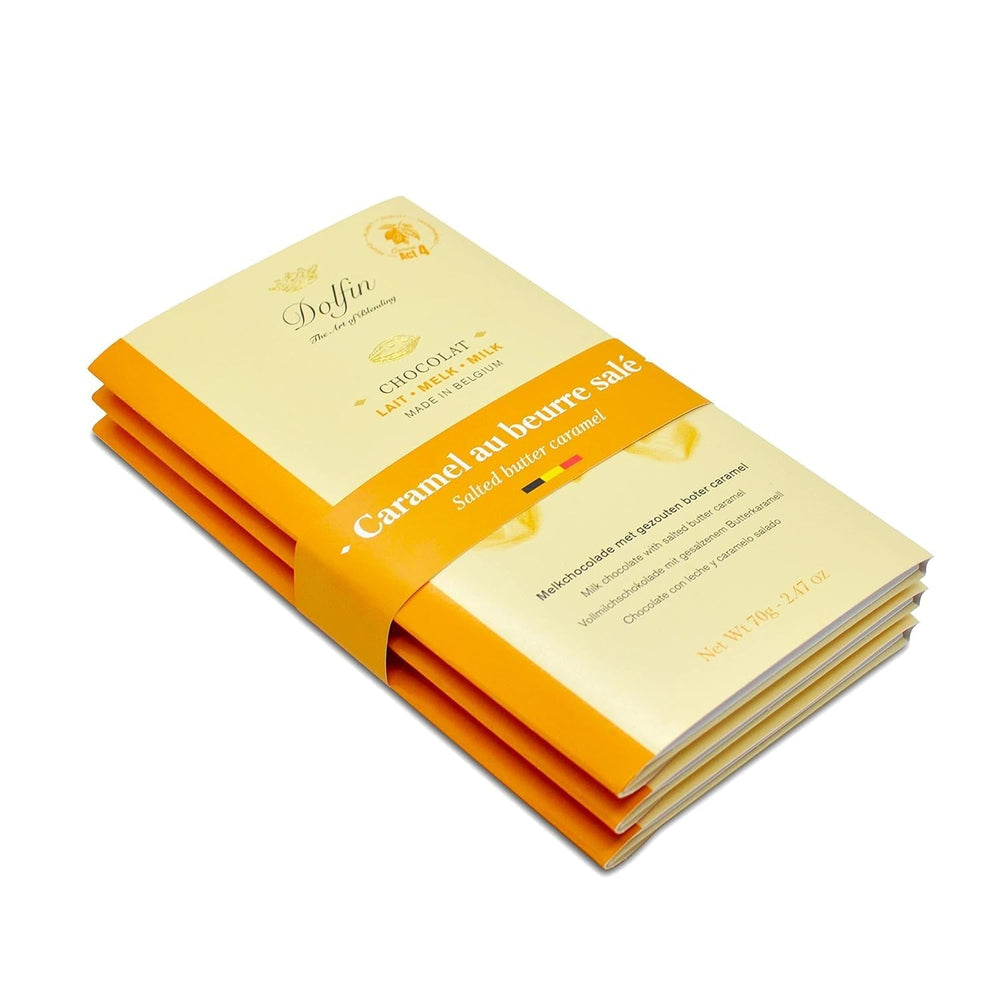 Dolfin Pachet de 3 ciocolată cu diverse arome - ciocolată artizanală belgiană, 210 g Bomboane de Ciocolata Naty Shop 210 G Caramel cu unt