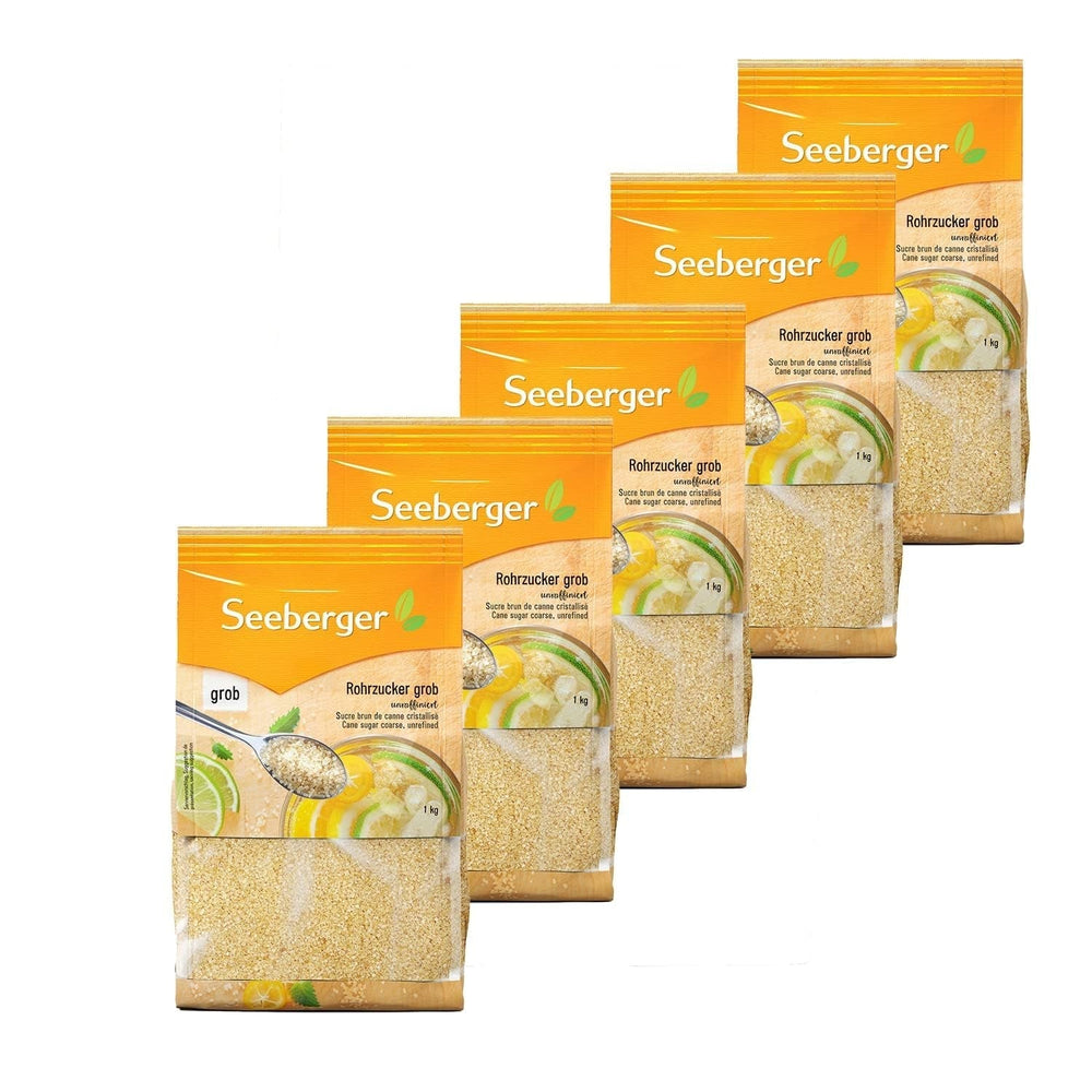 Seeberger Rohrzucker Grob 5Er Pack: Vollrohrzucker Besonders Aromatisch - Ideal Für Cocktails Und Zum Backen - Grob - Unraffiniert, Vegan (5 X 1 Kg) Sladidla Naty Shop