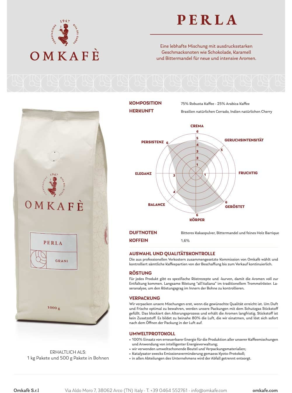 Cafea Espresso Perla - Boabe 1000g, Greutate: 6 x 1 kg