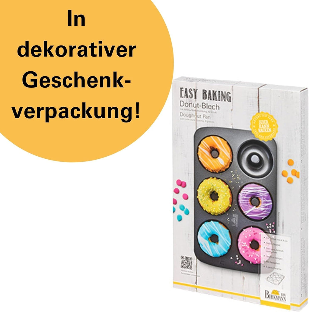 Birkmann, Easy Baking, Donutblech, Backform Für 6 Donuts, Mit Hochwertiger Antihaftbeschichtung, Ø 9 Cm, Mit Rezept, 881631 Matrite si tavi pentru copt Naty Shop