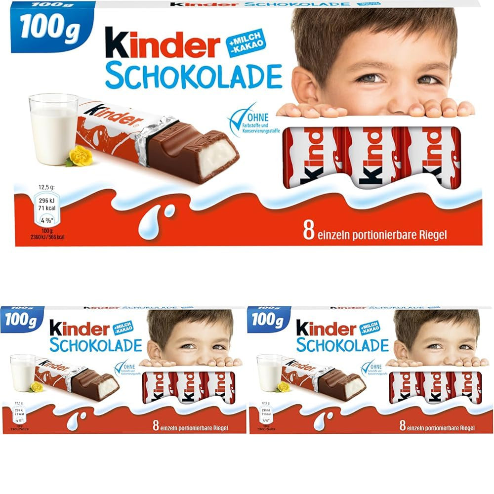 Kinder Chocolate - plněné mléčné čokoládové tyčinky - 1 balení obsahující 24 jednotlivých tyčinek (24 x 12,5 g).