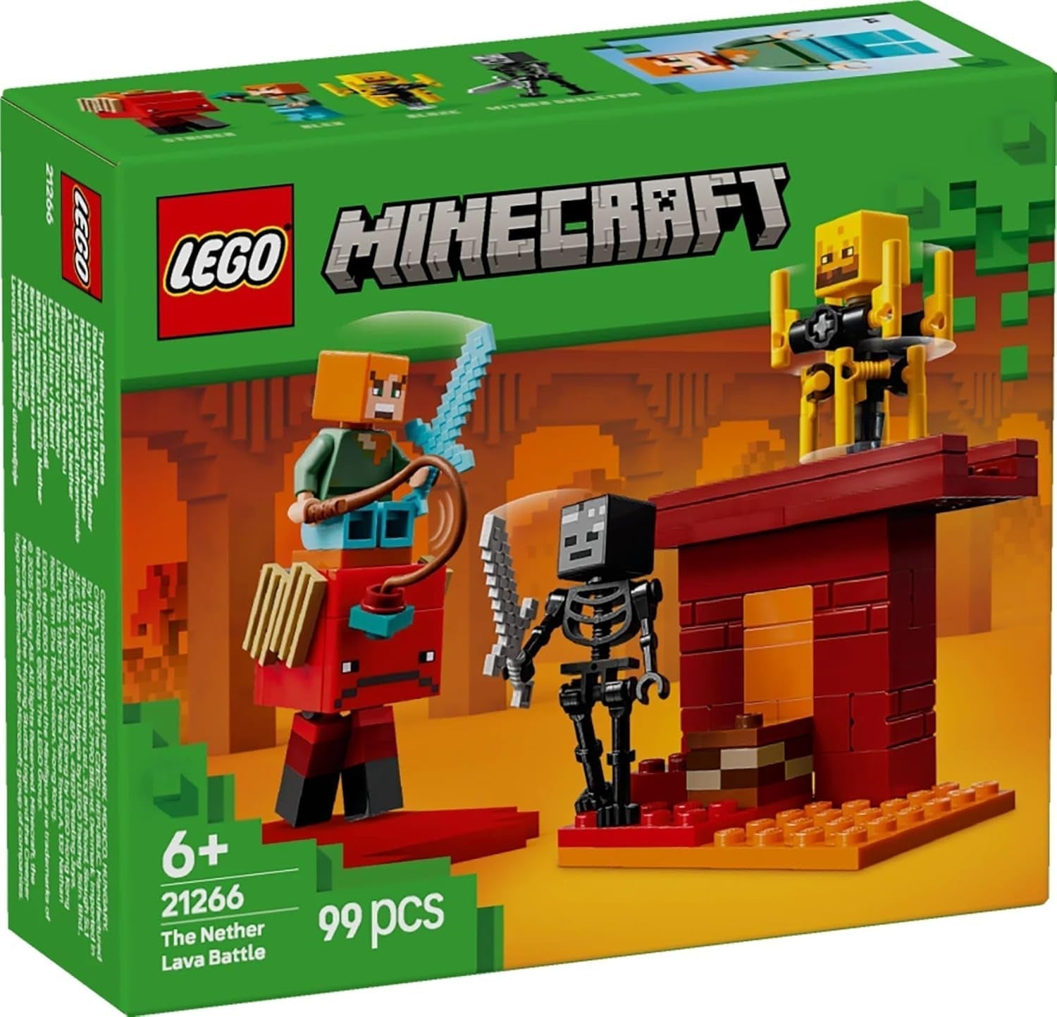 LEGO Minecraft Lava Duel of the Deep, Hračka pro fanoušky videoher, Pevnost s minifigurkami včetně Alex, Skeleton Wither, Lohe a Strider, Dárek pro dívky a chlapce 6 let staré 21266 Stavebnice Beuche den LEGO-Store