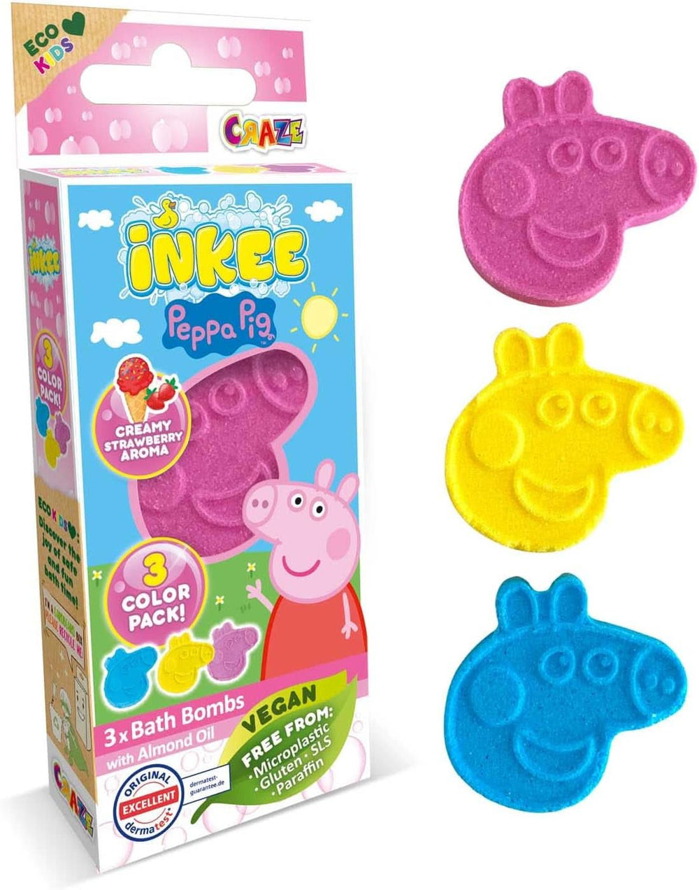 INKEE SURPRISE - Koupelové bomby Peppa Pig pro děti s hračkou Peppa Pig překvapením do vany - přísada do koupele pro děti Mother and Child Naty Shop 3X Peppa Pig bomby do koupele