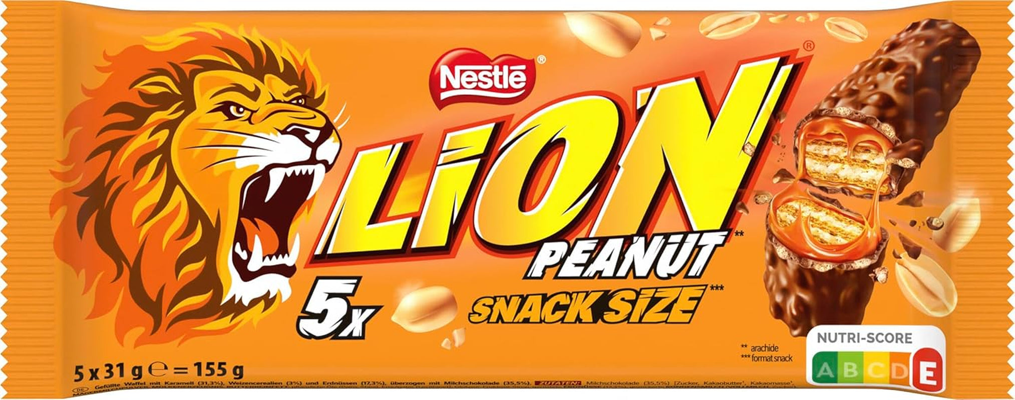 Arašídová čokoládová tyčinka v mléčné čokoládě, lahodná karamelová náplň, arašídy a křupavá oplatka, velké balení cukrovinek, 1 balení (5 x 31 g)