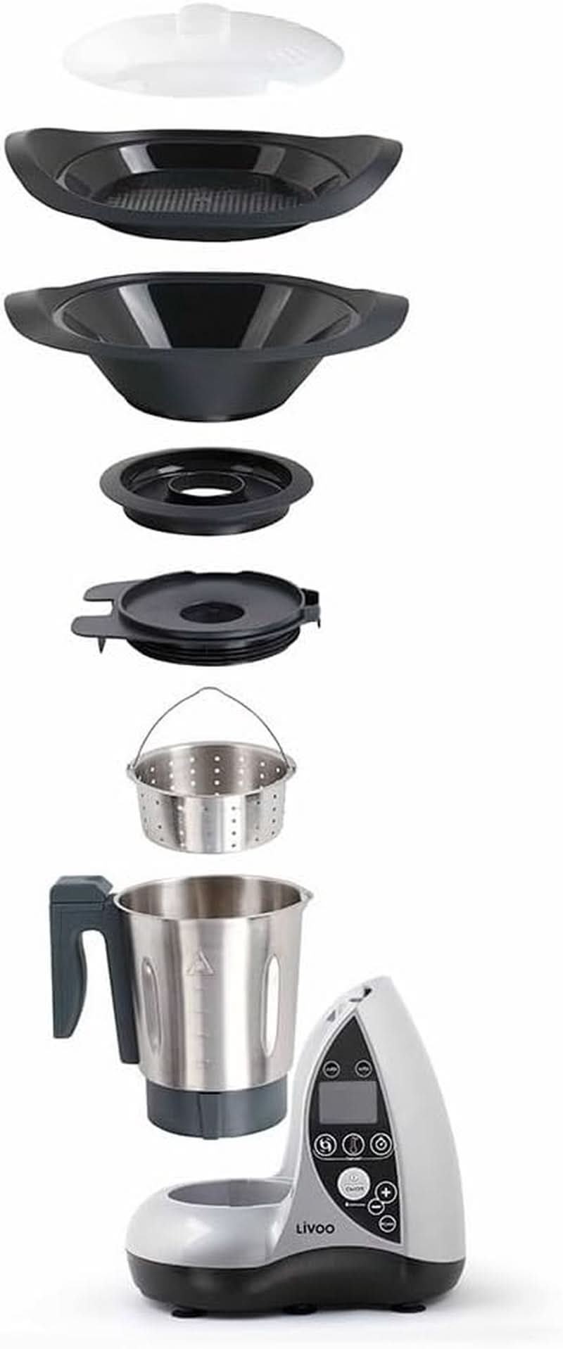 Livoo DOP142G Robot Culinaire Chauffant Beheizte Küchenmaschine, Edelstahl, Grau Roboti si Mixere Bucatarie Naty Shop