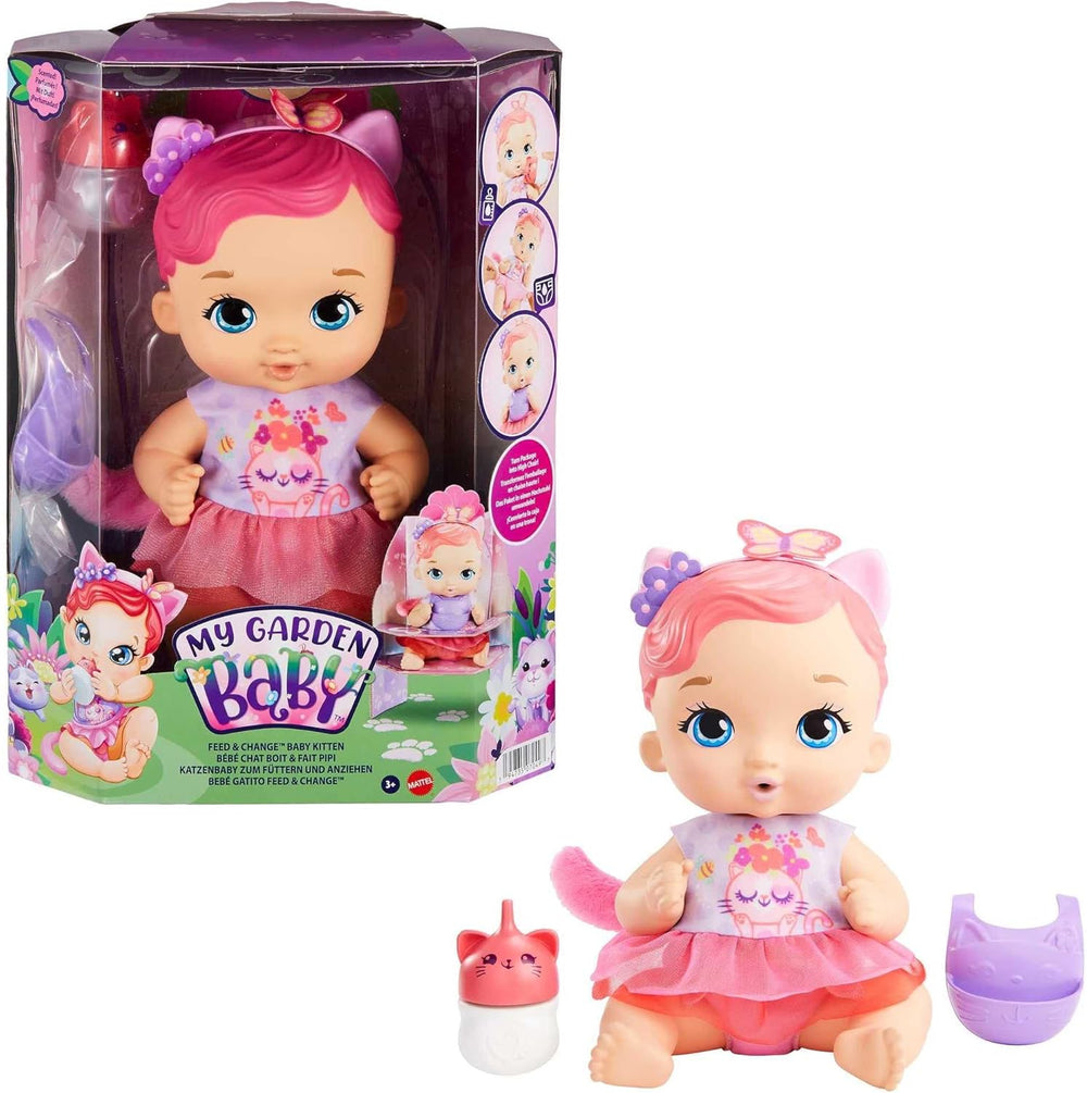 My Garden Baby HHL21 - Katzen-Baby Puppe (růžová Haare) s Katzenohren a süßem Jasmin-Duft, včetně Lätzchen, Fläschchen und Stoffwindel, Spielzeug für Kinder - ab 3 Jahren