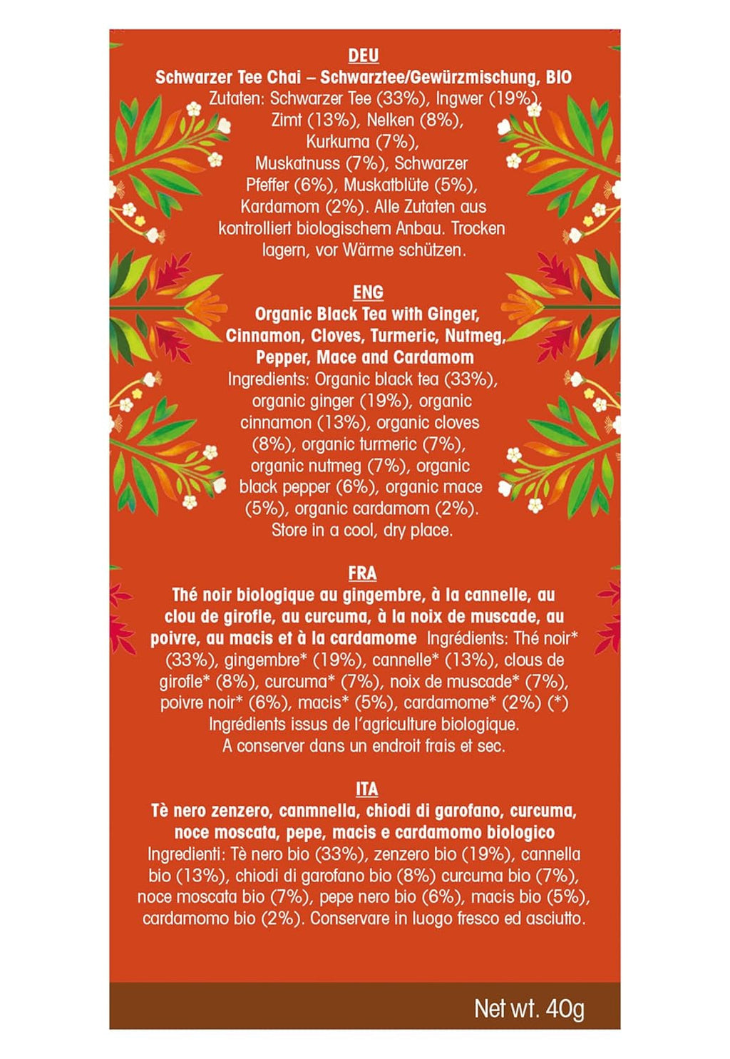 ETS - Ceai negru Chai, Naturland BIO, 20 pliculețe de ceai (pachet cu 2)