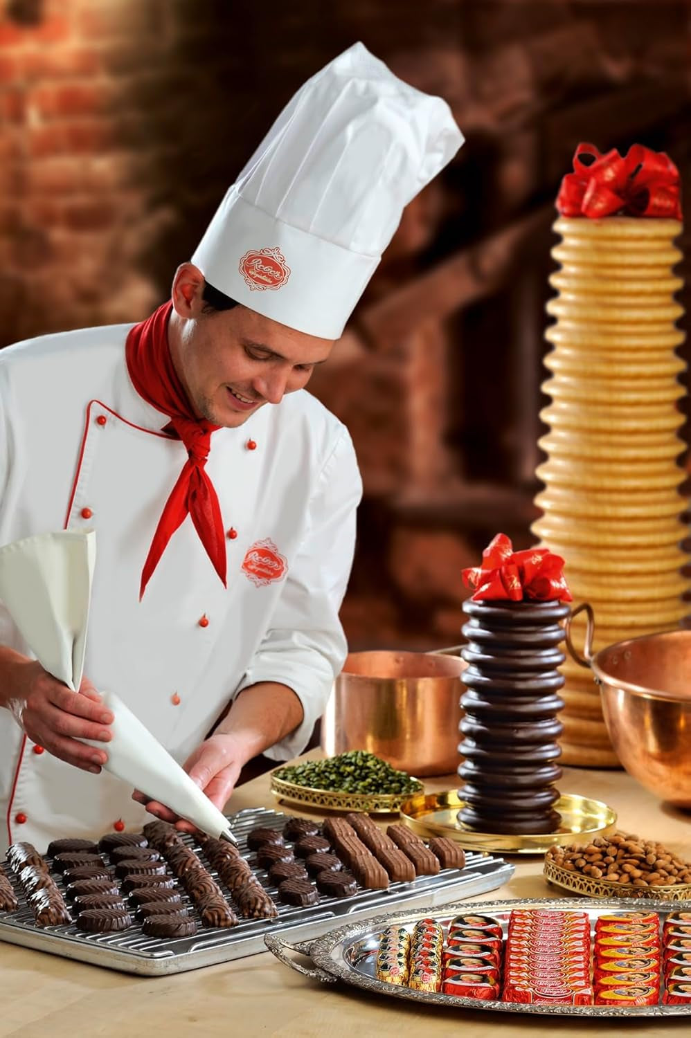 Čokoládové těsto s rumem a ovocem Reber, ovoce namočené v rumu na jemném marcipánu, polité jemnou hořkou čokoládou, 39g (1 ks)