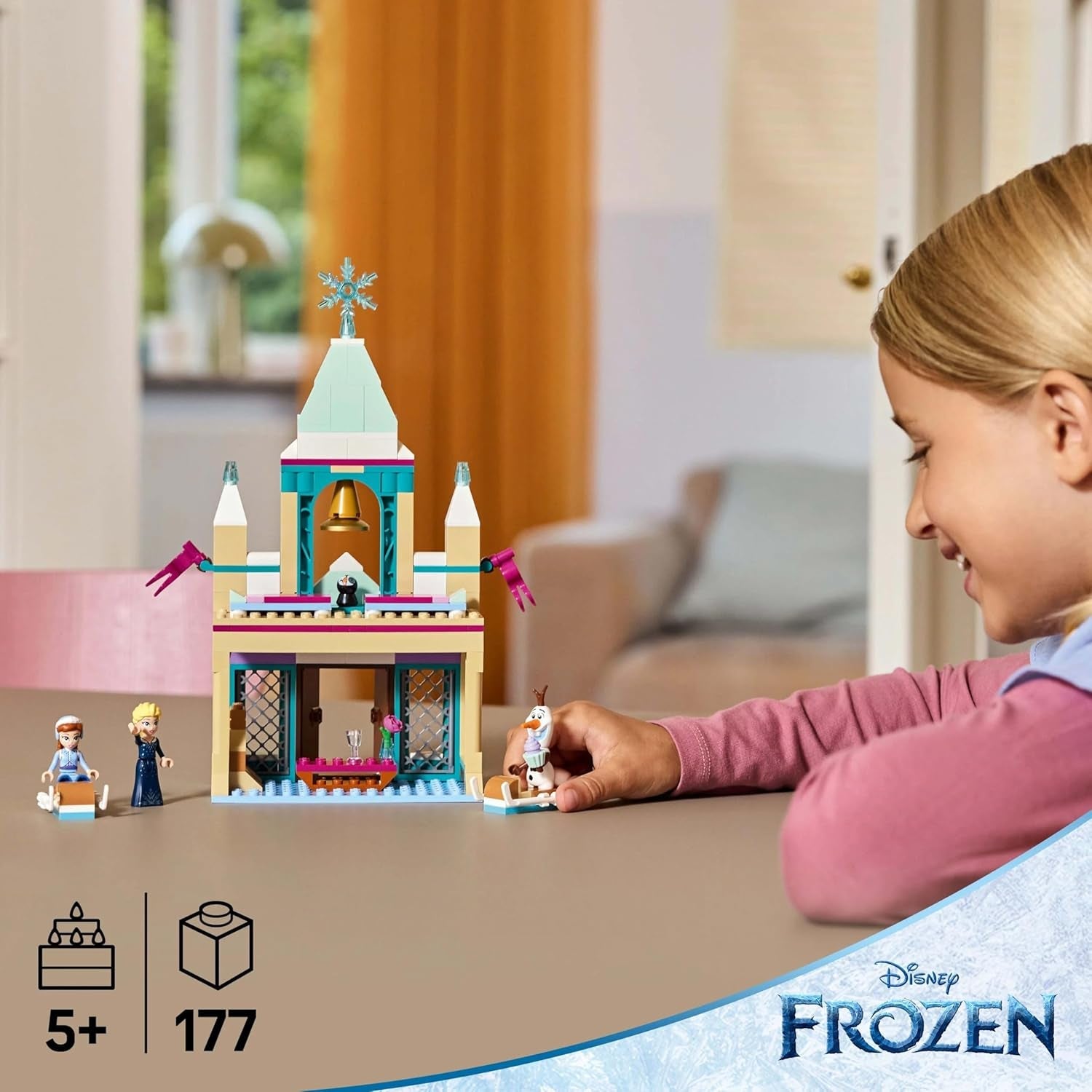 LEGO Ç€ Disney Frozen Arendelle Castle, Hračka princezny s ELSA, mini panenky Anny a Olafa a figurka tučňáka, Fantasy herní sada, dárek pro 5leté dívky 43265 Stavebnice Besuche den LEGO-Store