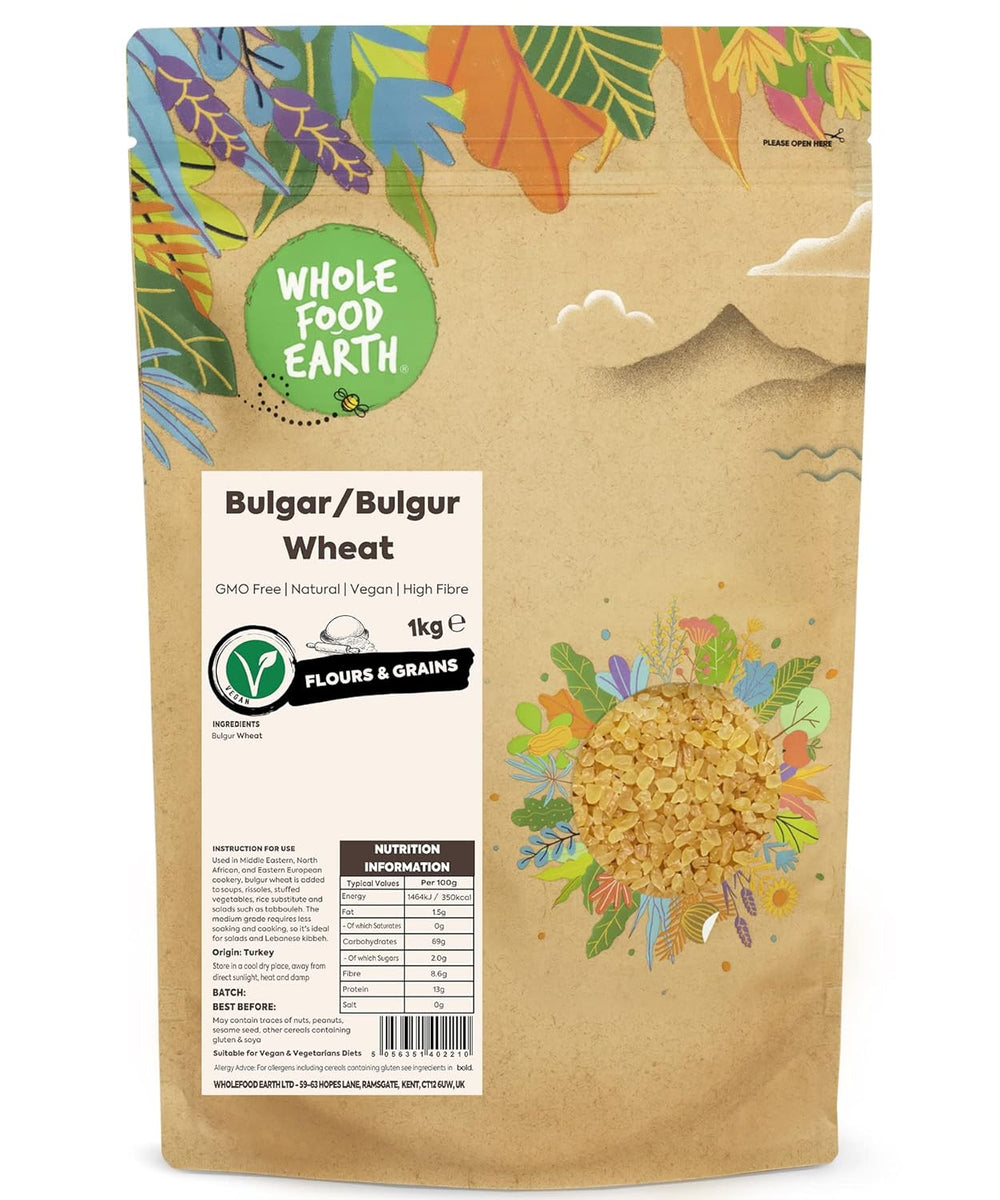 Wholefood Earth pšeničný bulgur - bez GMO - přírodní - veganský - bez mléčných výrobků - bez přidaného cukru, 500g