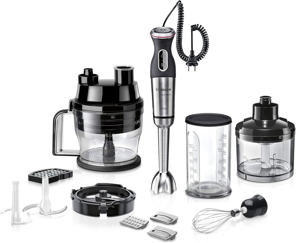 Bosch Stabmixer Ergomaster Serie 6 MSM6M810, Einhändig Bedienbar, 10 Jahre Motorgarantie, Edelstahl-Klingen, Verschleißfreie Keramik-Kupplung, Luftkühlung, Quattroblade, Mixbecher, 1200 W, Shopstahl 0 Kitchen, Shopstahl 0