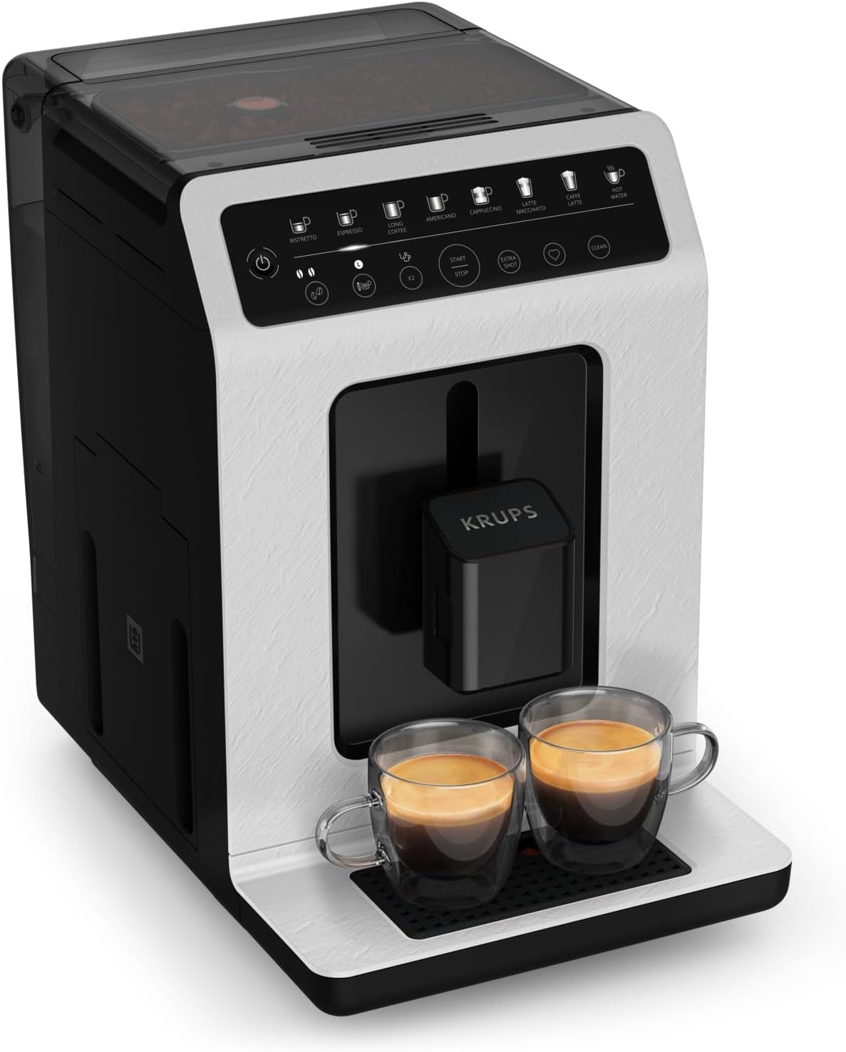 Espressor automat Krups EA897B Evidence ECOdesign, funcție automată espresso și cappuccino, tehnologie Quattro Force, cești cu lapte cu o singură atingere, 8 presetări, sistem lapte, 1450W