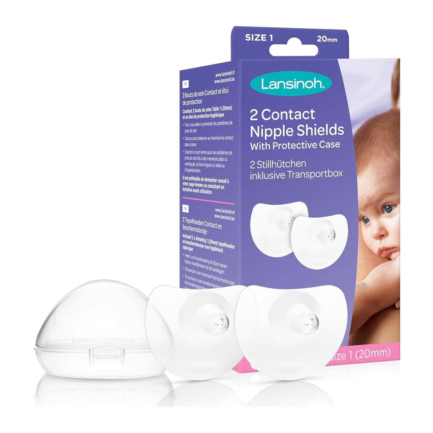 Lansinoh Stillhütchen 20 Mm (Größe 1), 2 Stück Inkl. Úložný box - Angenehmes Tragegefühl - Trotz Anlegeschwierigkeiten Weiter Stillen Příslušenství Jídlo a kojení Bebe Naty Shop